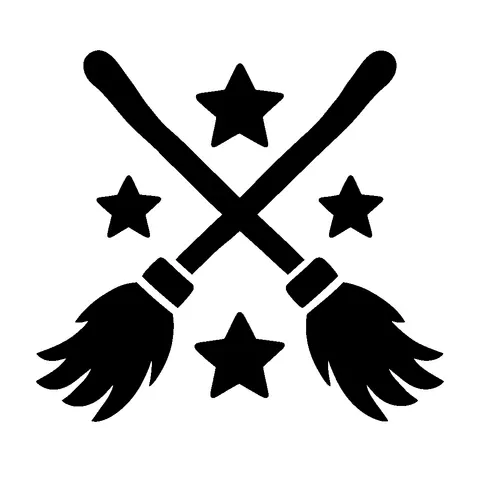 Broomstick pumpkin stencil, free printable witch carving template