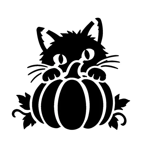 Cat with Pumpkin pumpkin stencil, free printable cat carving template