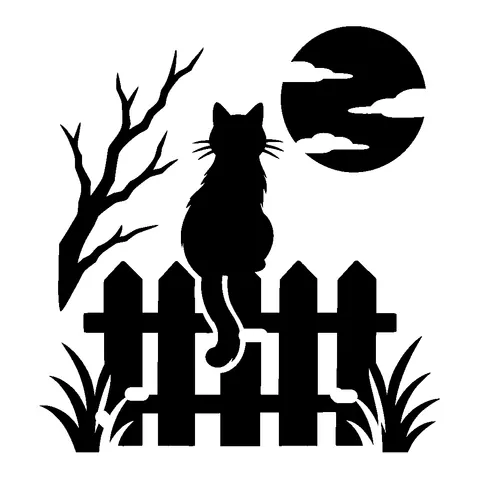 Cat on a Fence pumpkin stencil, free printable cat carving template
