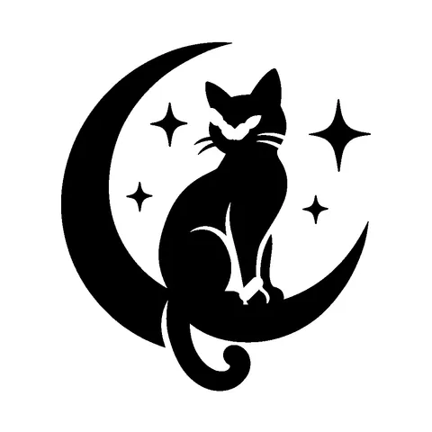 Cat on the Moon pumpkin stencil, free printable cat carving template