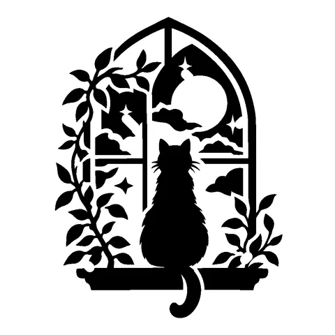 Cat in the Window pumpkin stencil, free printable cat carving template