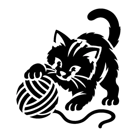 Cat with Yarn pumpkin stencil, free printable cat carving template