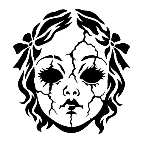 Creepy Doll Face pumpkin stencil, free printable scary carving template