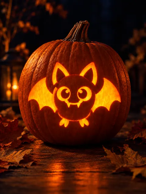 Cute bat carved pumpkin