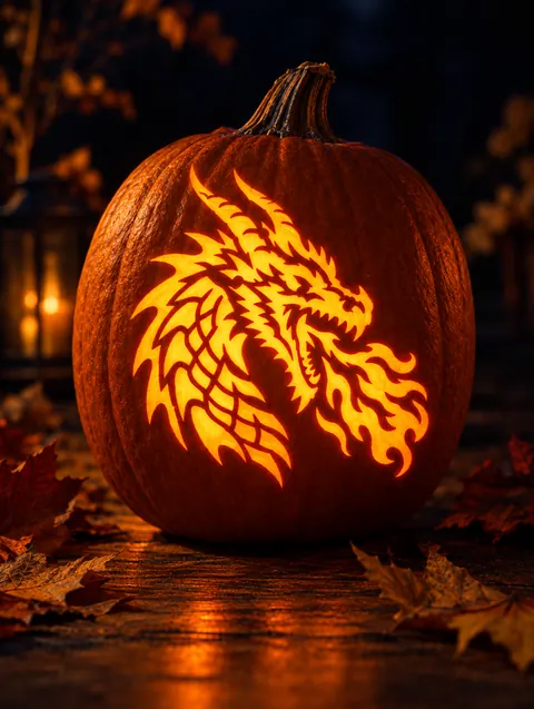Dragon head carved pumpkin
