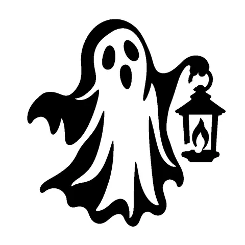 Ghost with Lantern pumpkin stencil, free printable ghost carving template