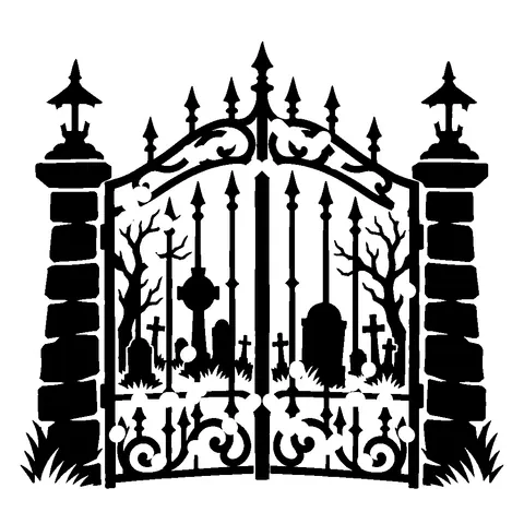 Graveyard Gate pumpkin stencil, free printable haunted house carving template