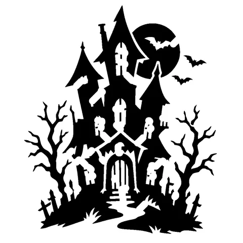 Haunted House pumpkin stencil, free printable haunted house carving template