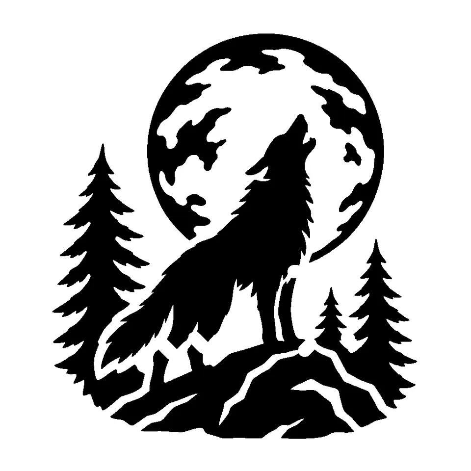 Howling Wolf pumpkin stencil, printable black and white wolf template