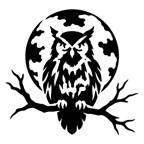 Owl and Moon pumpkin stencil, free printable owl carving template