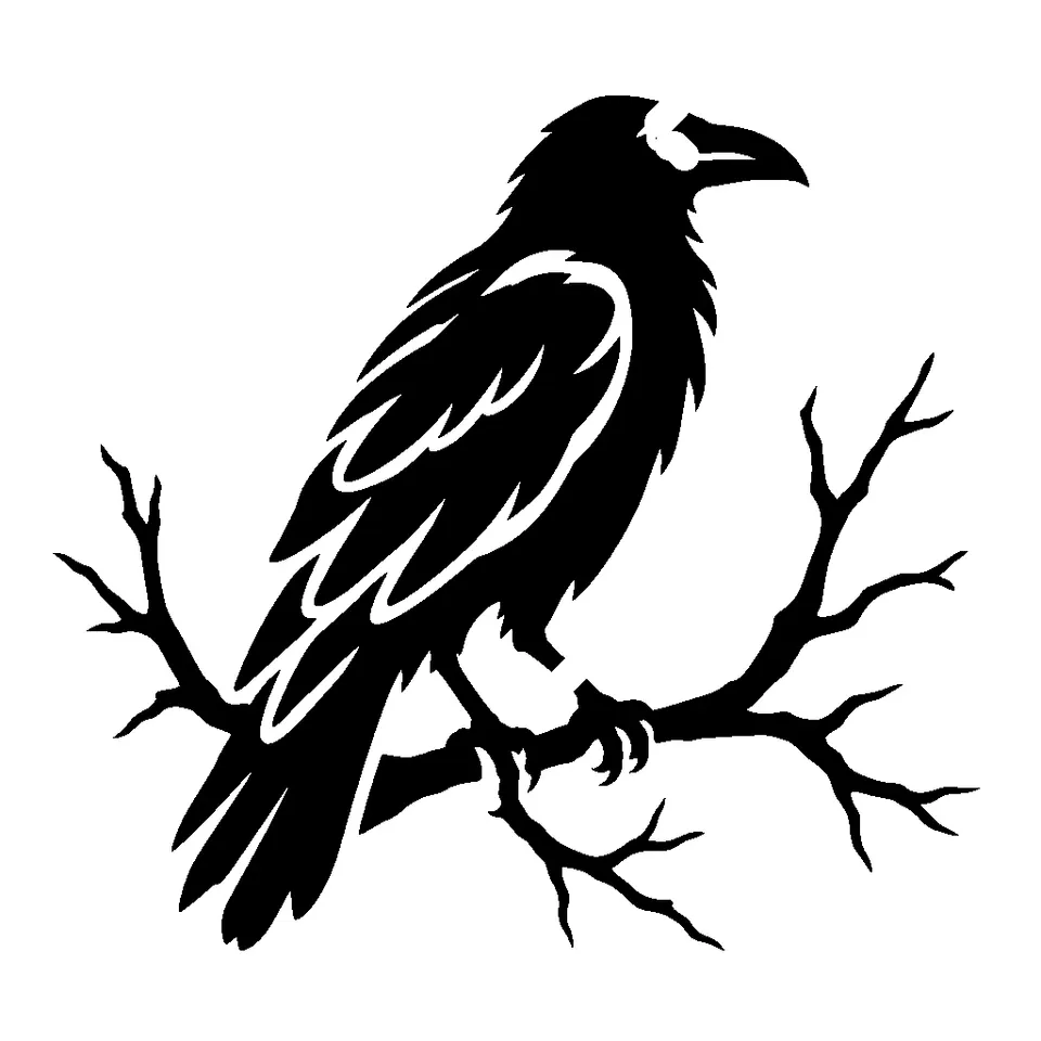Raven on a Branch pumpkin stencil, printable black and white raven template