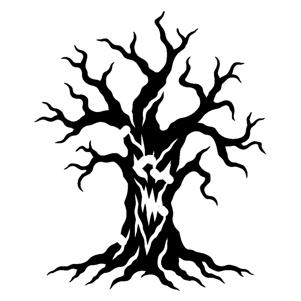 Spooky Tree pumpkin stencil, printable black and white haunted house template