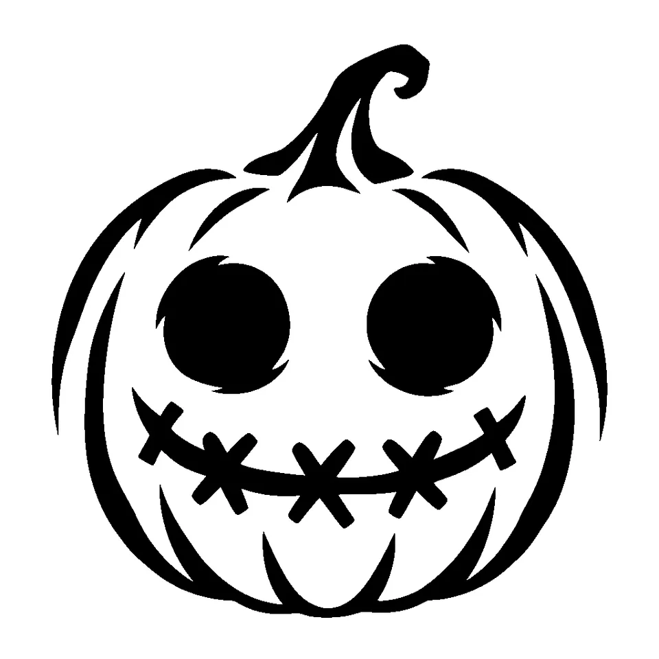 Stitched Mouth Face pumpkin stencil, printable black and white pumpkin face template
