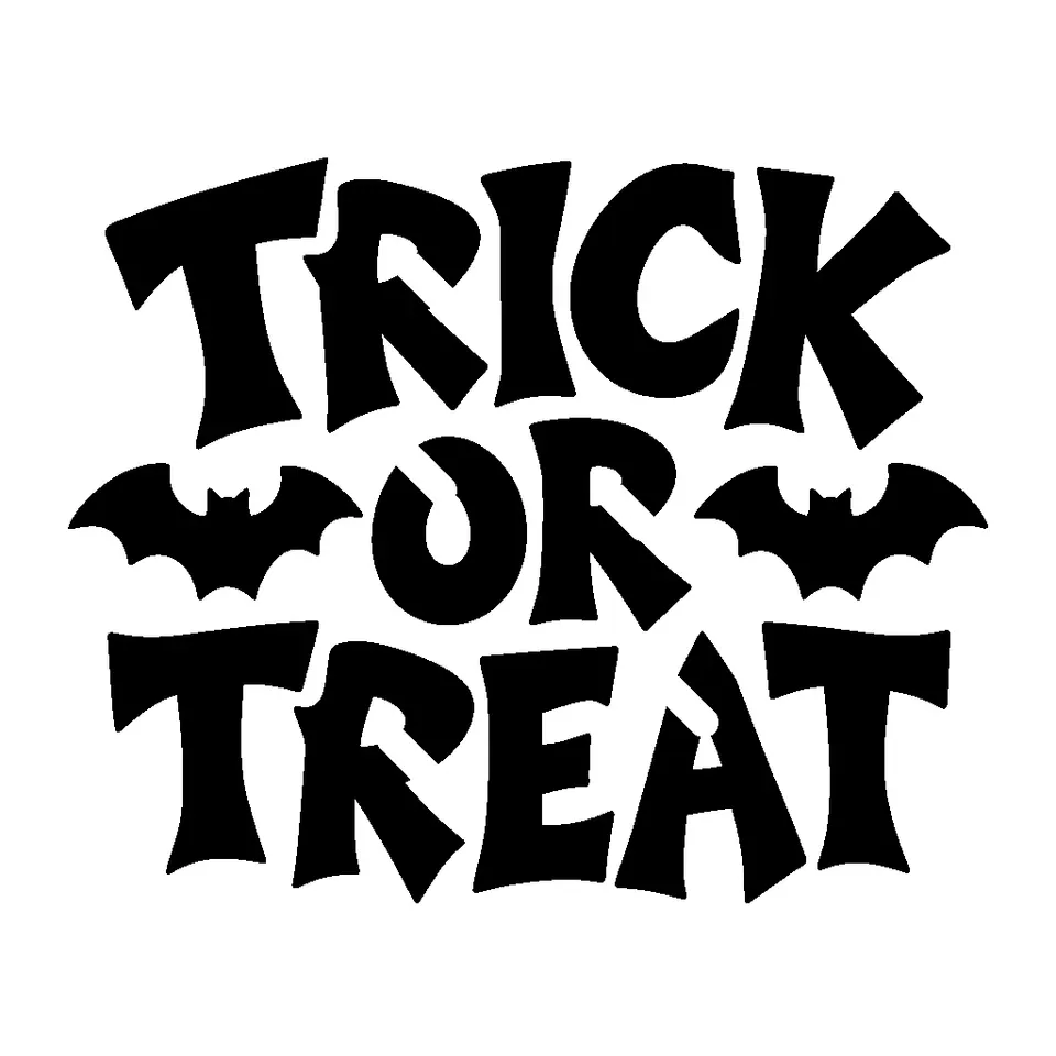 Trick or Treat pumpkin stencil, printable black and white words and letters template