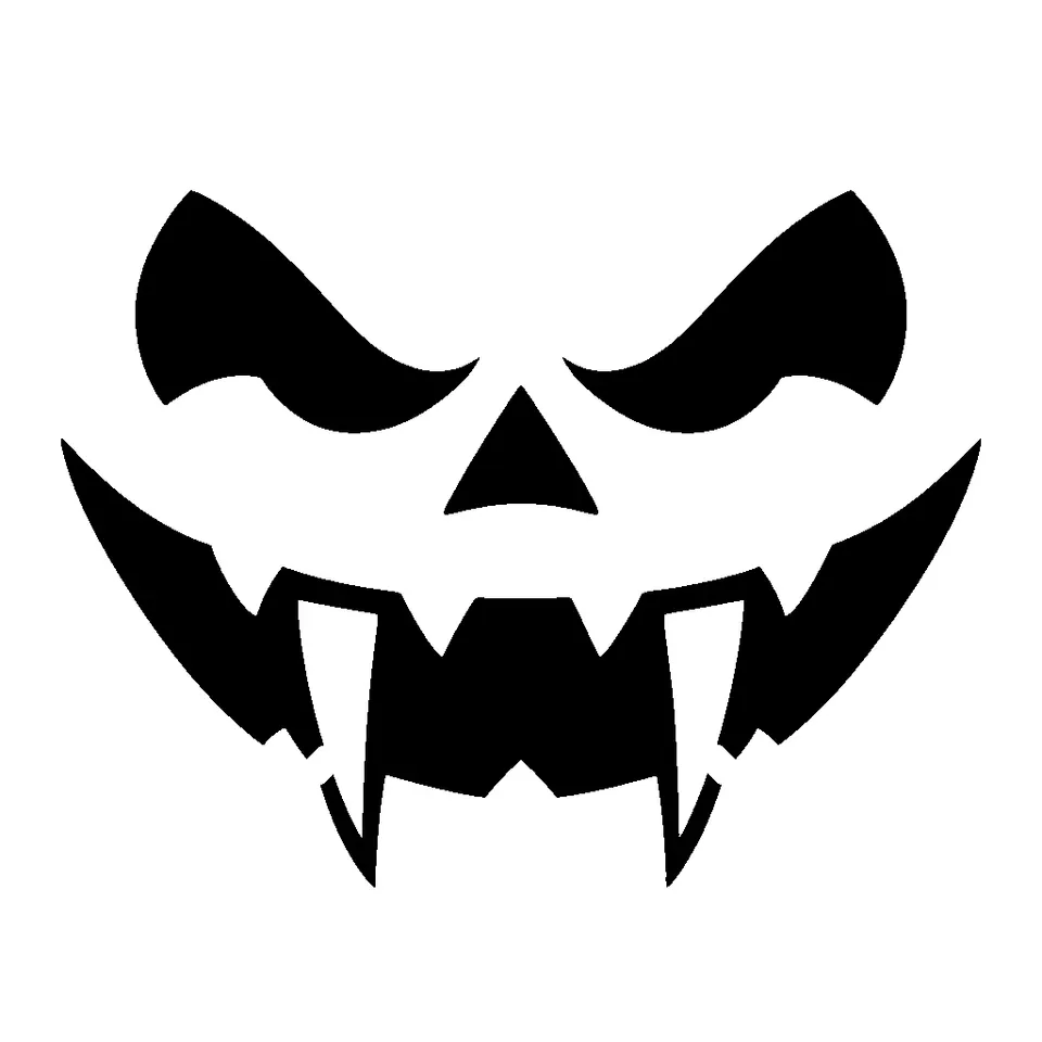 Fanged Pumpkin Face pumpkin stencil, printable black and white pumpkin face template