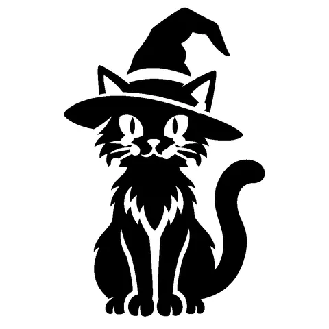 Cat in Witch Hat pumpkin stencil, free printable cat carving template