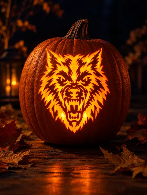 Werewolf head carved pumpkin