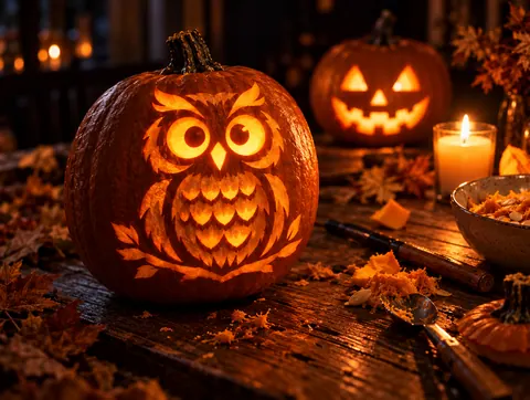 The finished three-tone owl design glowing