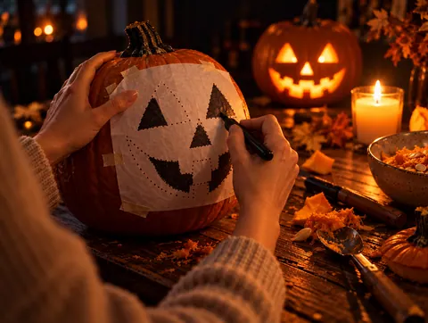 Black areas of the design shaded on the pumpkin with a marker
