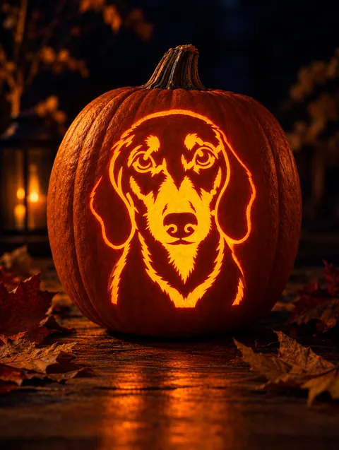 Dachshund portrait carved pumpkin