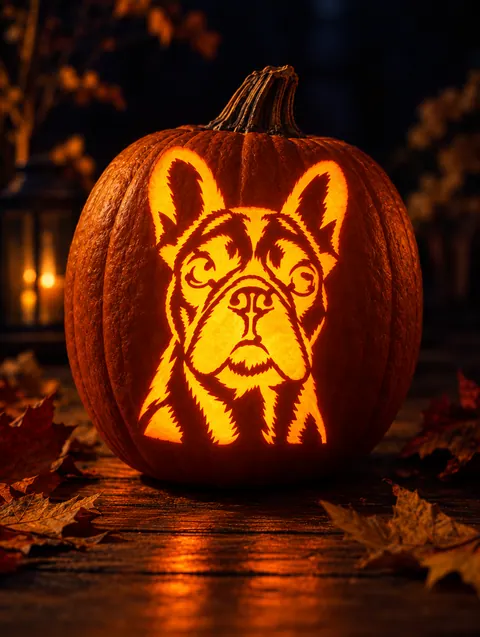 French bulldog portrait carved pumpkin