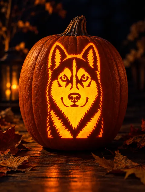 Husky portrait carved pumpkin